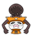 A sticker of Figure behind Kart Kid. The sticker's name being "Basement".