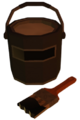 Bucket of Black Paint with Thick Paintbrush.