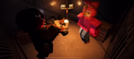 The elevator cutscene with three players in it.