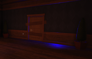 Eyes behind a barricaded door in the Vent Room.