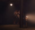 Figure checking a sub-room in The Meat Cave.
