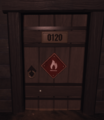 A door indicating a room with a Firedamp leak.