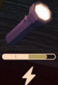 The icon displayed when batteries are used to recharge a flashlight.