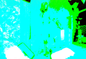 Glitch in The Mines, With a greenish cyan saturation.